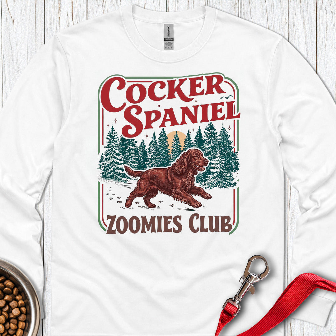 Red Cocker Spaniel Zoomies Club Long Sleeve — White