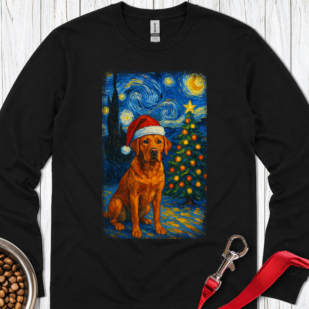 Red Labrador Christmas Van Gogh Long Sleeve — Black