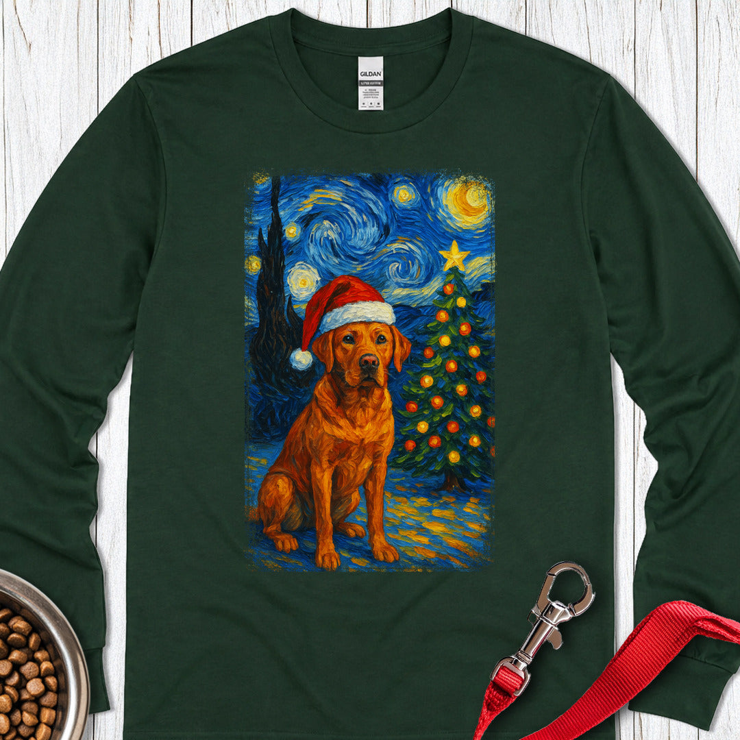 Red Labrador Christmas Van Gogh Long Sleeve — Forest Green