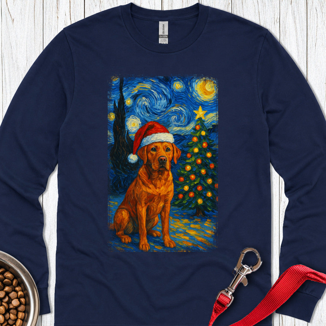 Red Labrador Christmas Van Gogh Long Sleeve — Navy