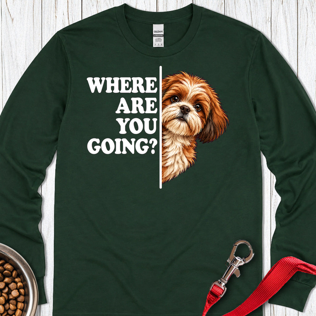 Red Shih Tzu Alert Long Sleeve — Forest Green