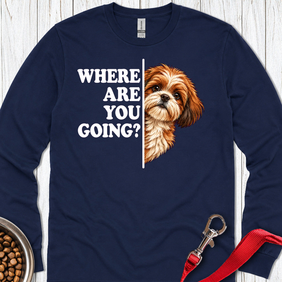 Red Shih Tzu Alert Long Sleeve — Navy
