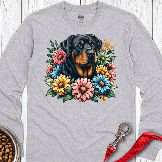 Rottweiler Flower Wreath Long Sleeve — Sport Grey