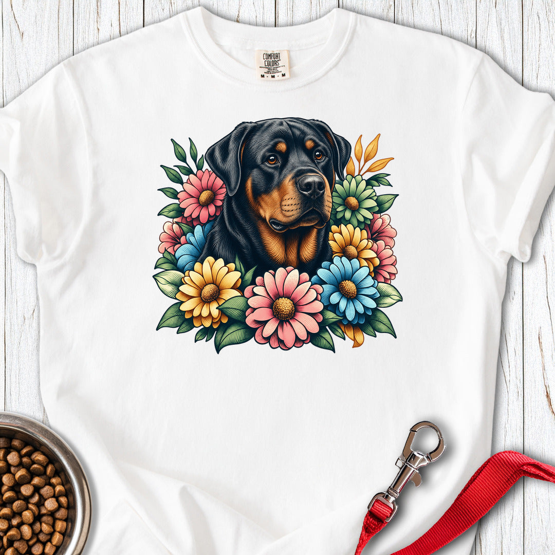 Rottweiler Flower Wreath Premium Tee — White