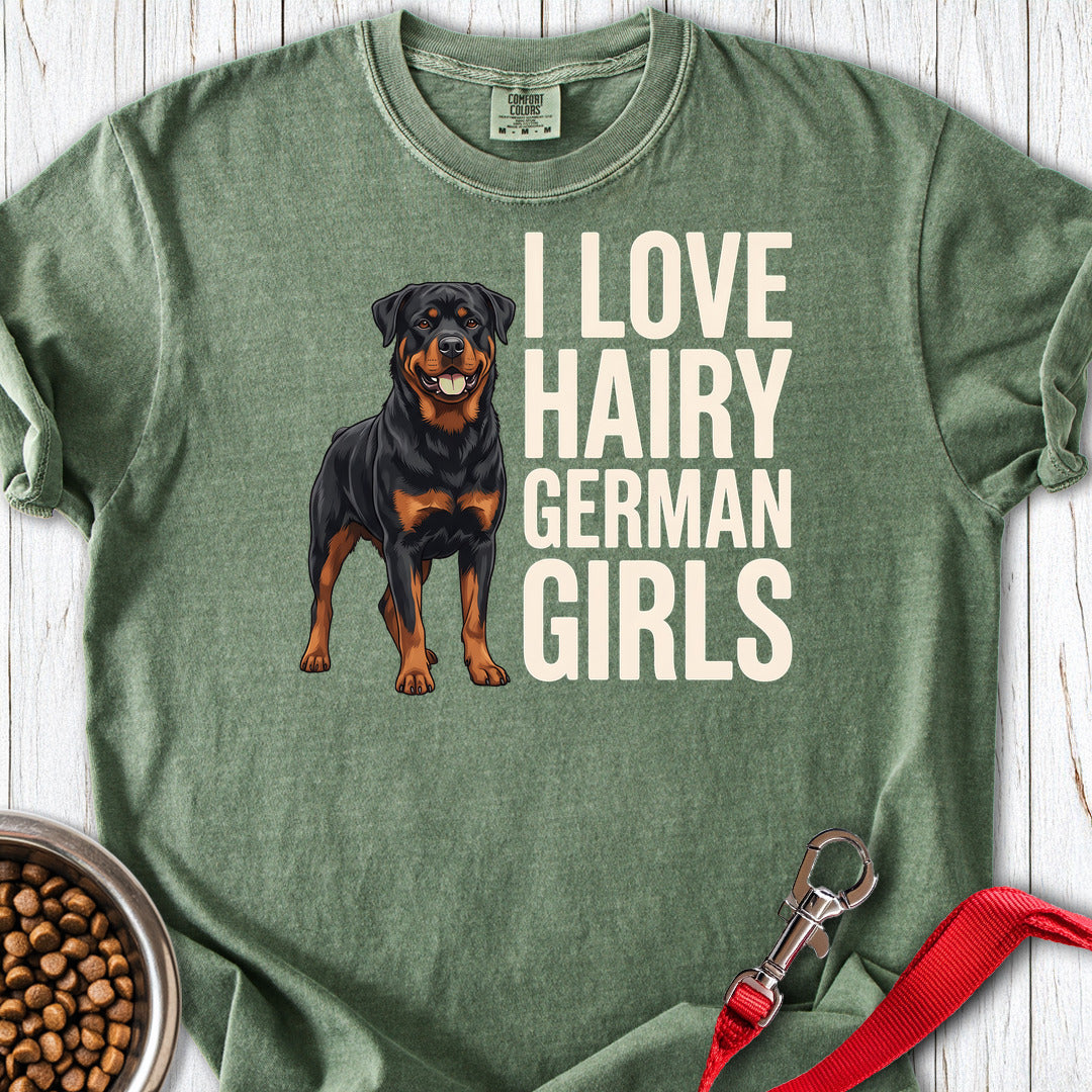 Rottweiler Hairy Girls Premium Tee — Moss