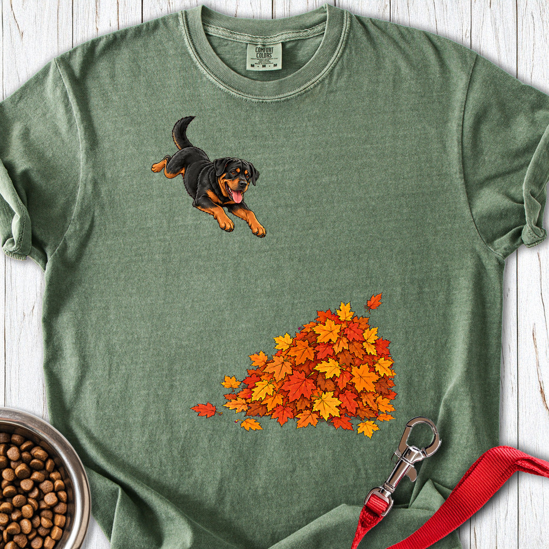 Rottweiler Leaf Pile Premium Tee — Moss