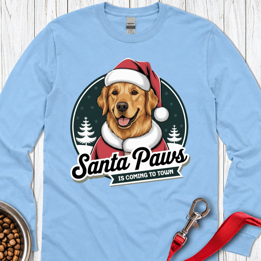 Santa Paws Golden Retriever Long Sleeve — Carolina Blue