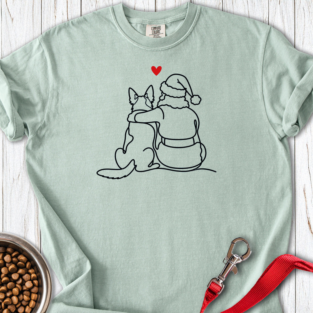 Santa with Australian Cattle Dog Line Art Premium Tee Bay