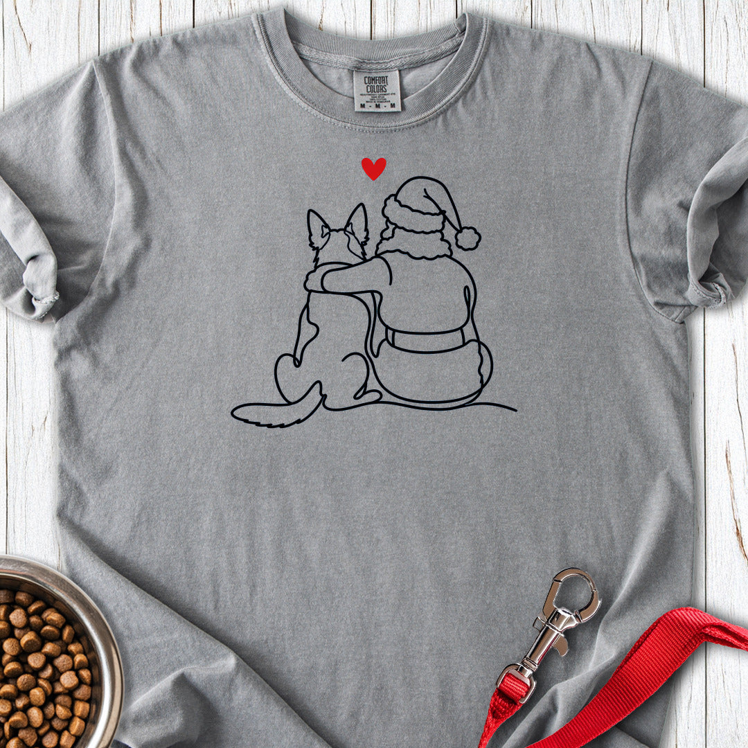 Santa with Australian Cattle Dog Line Art Premium Tee Grey