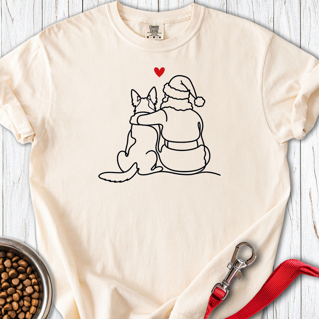 Santa with Australian Cattle Dog Line Art Premium Tee Ivory