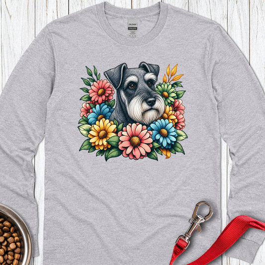 Schnauzer Floral Long Sleeve Sport Grey
