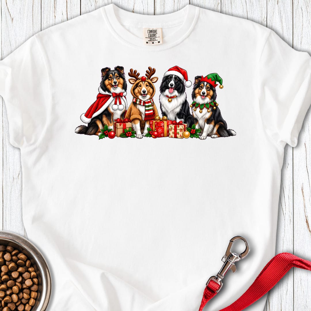 Shetland Sheepdog Christmas Group Premium Tee — White