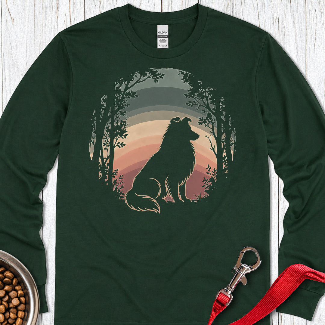 Shetland Sheepdog Forest Sunset Long Sleeve — Forest Green
