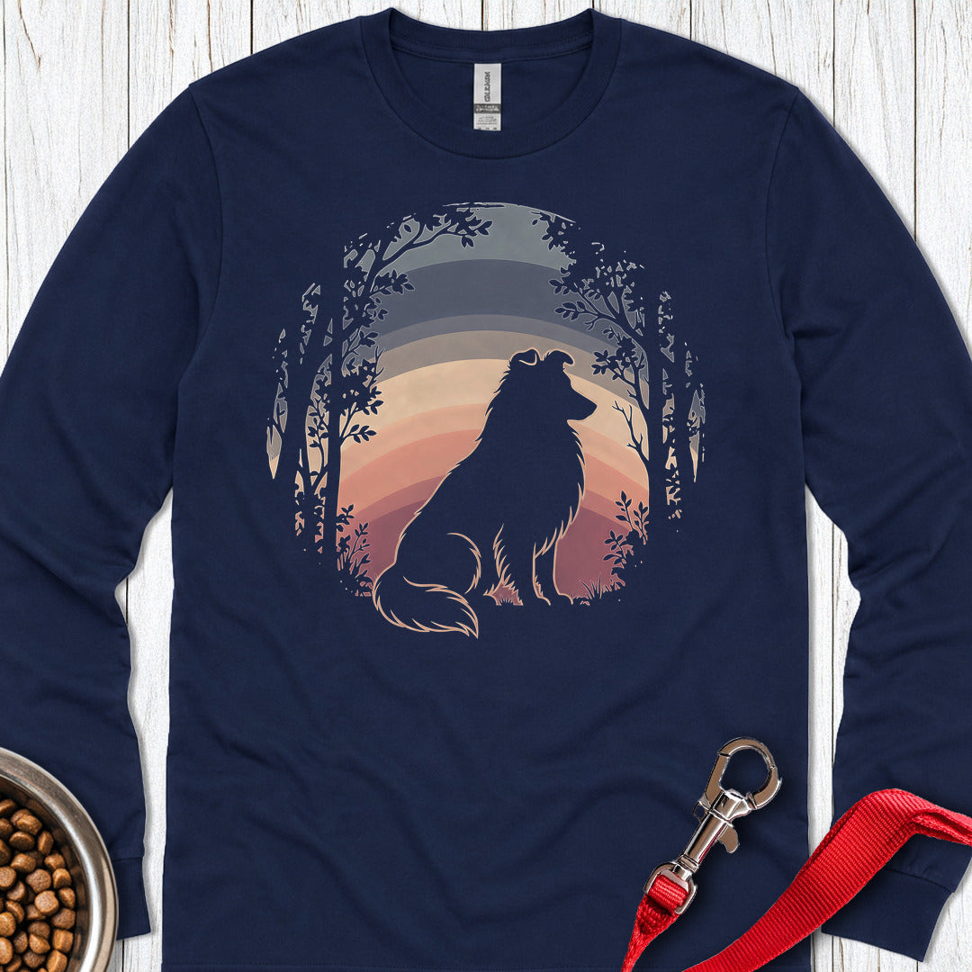 Shetland Sheepdog Forest Sunset Long Sleeve — Navy