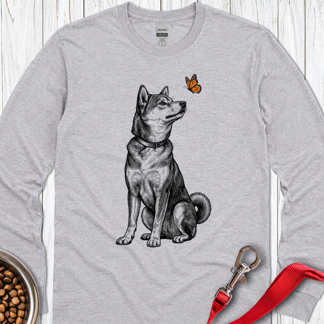 Shiba Inu Butterfly Long Sleeve — Sport Grey