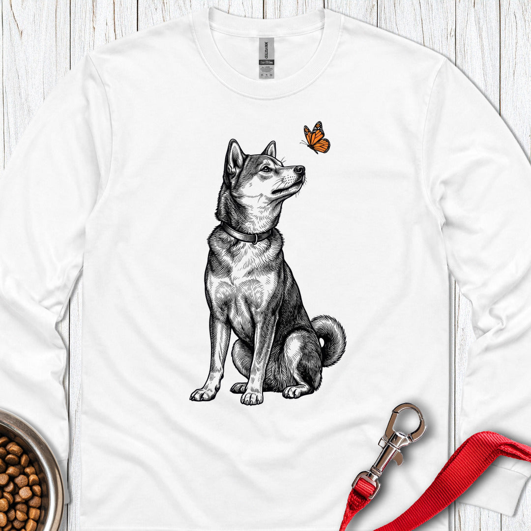 Shiba Inu Butterfly Long Sleeve — White