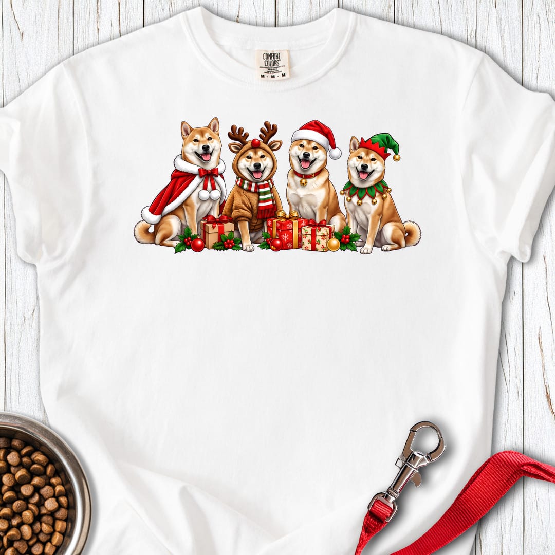 Shiba Inu Christmas Group Premium Tee White