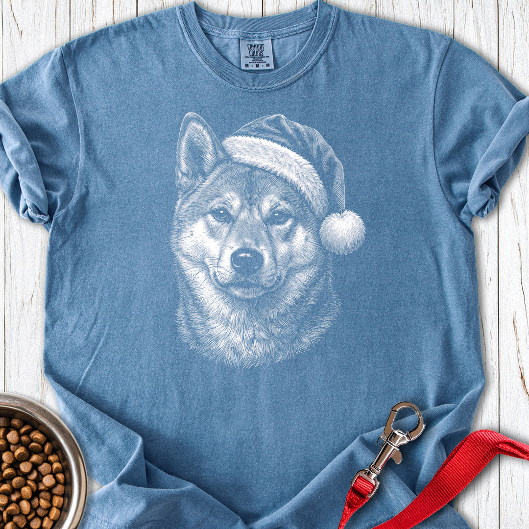 Shiba Inu Christmas Santa Hat Premium Tee Blue Jean