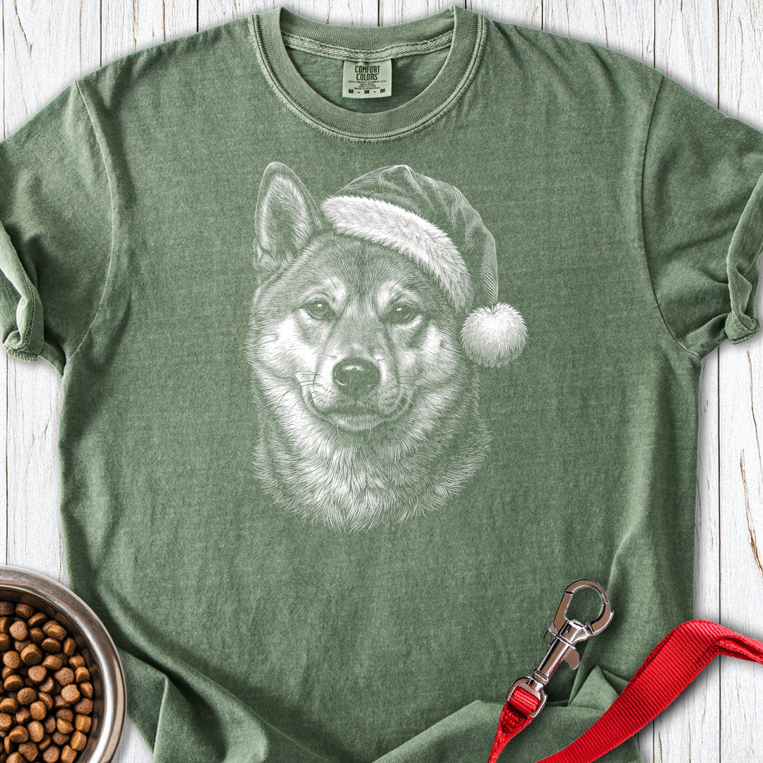 Shiba Inu Christmas Santa Hat Premium Tee Moss
