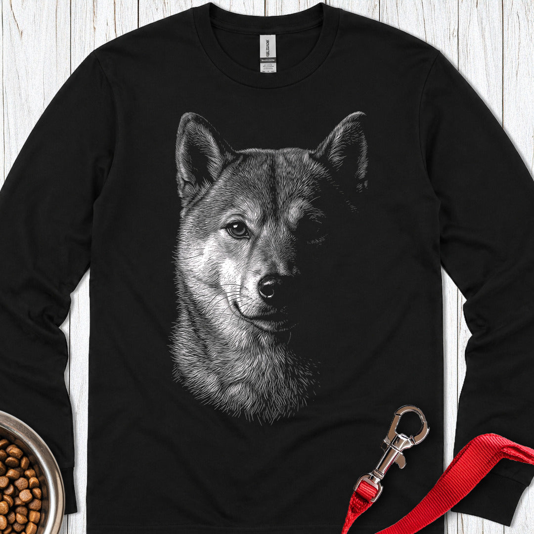 Shiba Inu Engraved Long Sleeve — Black