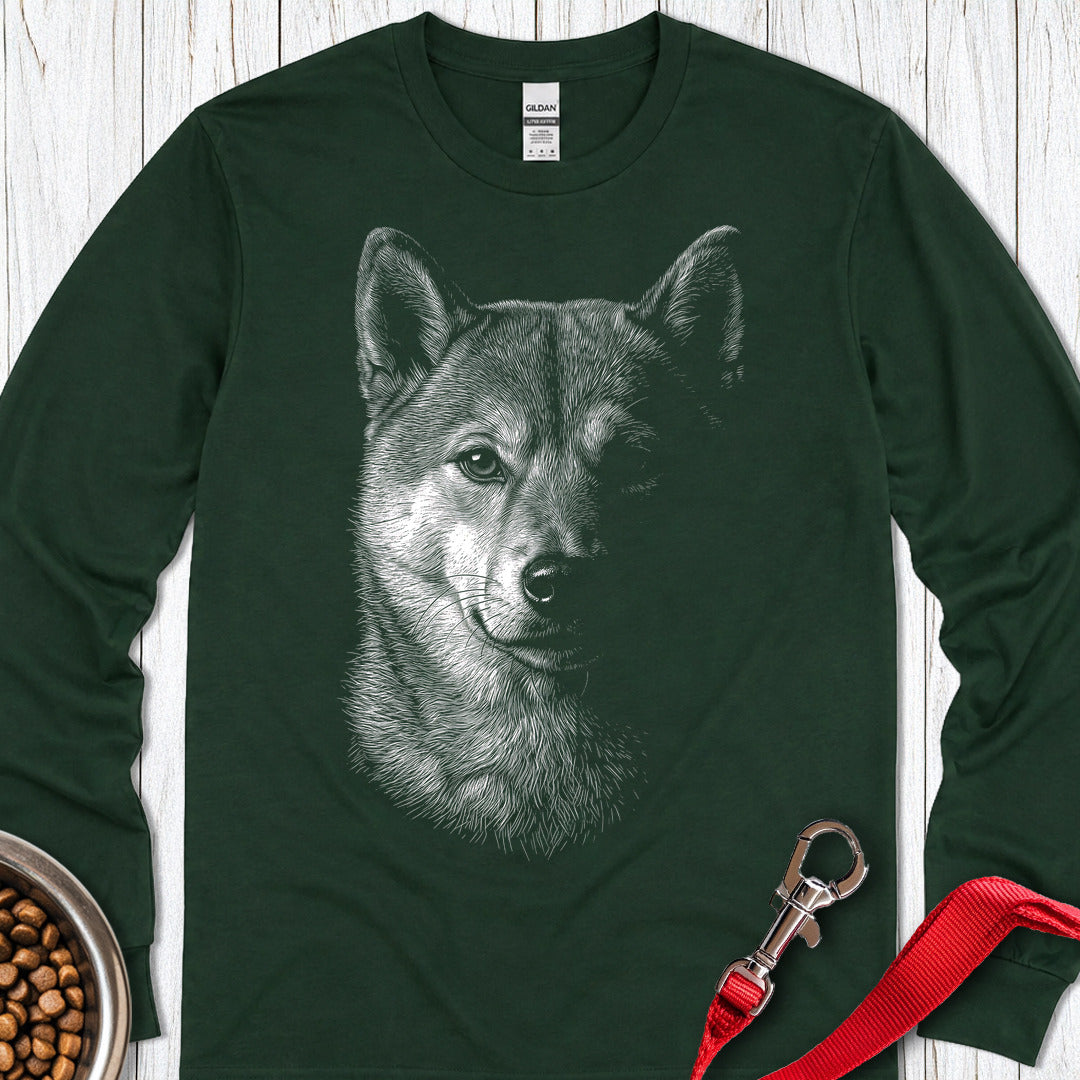Shiba Inu Engraved Long Sleeve — Forest Green