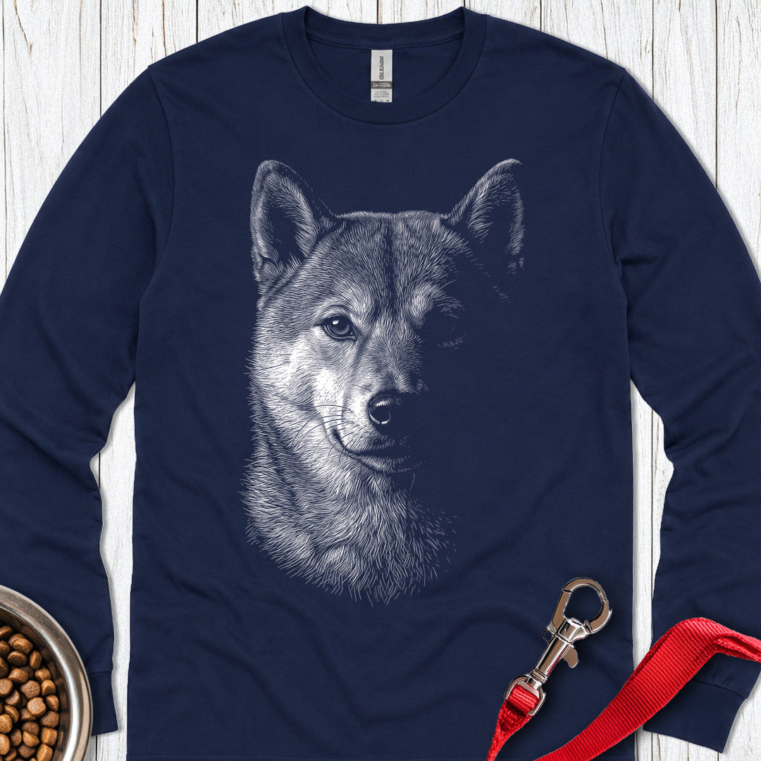 Shiba Inu Engraved Long Sleeve — Navy
