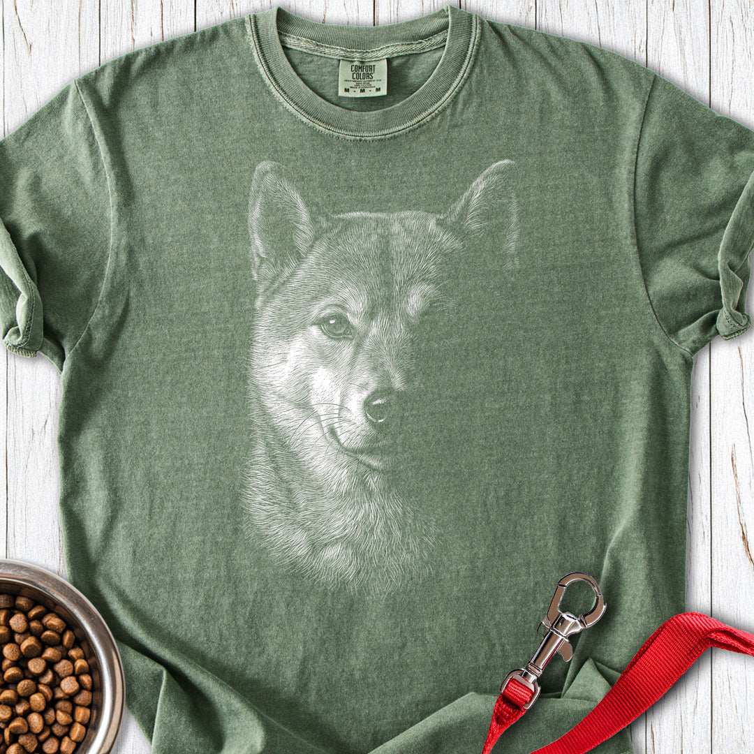 Shiba Inu Engraved Premium Tee — Moss