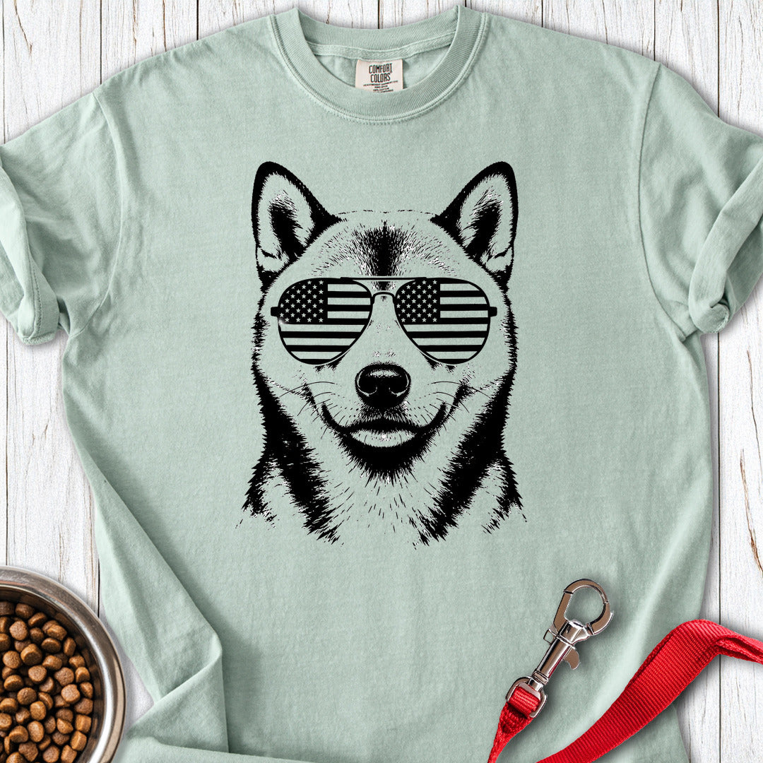 Shiba Inu Flag Shades Premium Tee — Bay