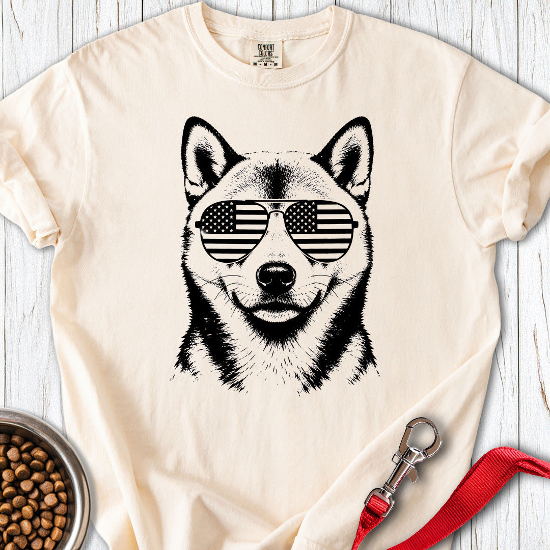 Shiba Inu Flag Shades Premium Tee — Ivory