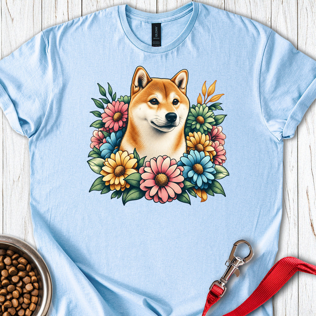 Shiba Inu Flower Wreath — Light Blue