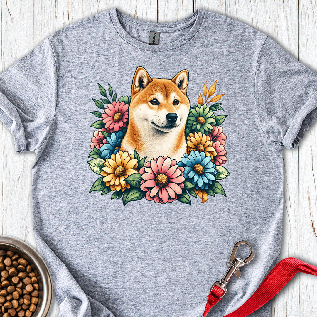 Shiba Inu Flower Wreath — Sport Grey