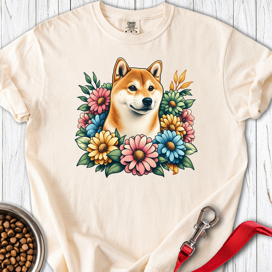 Shiba Inu Flower Wreath Premium Tee — Ivory