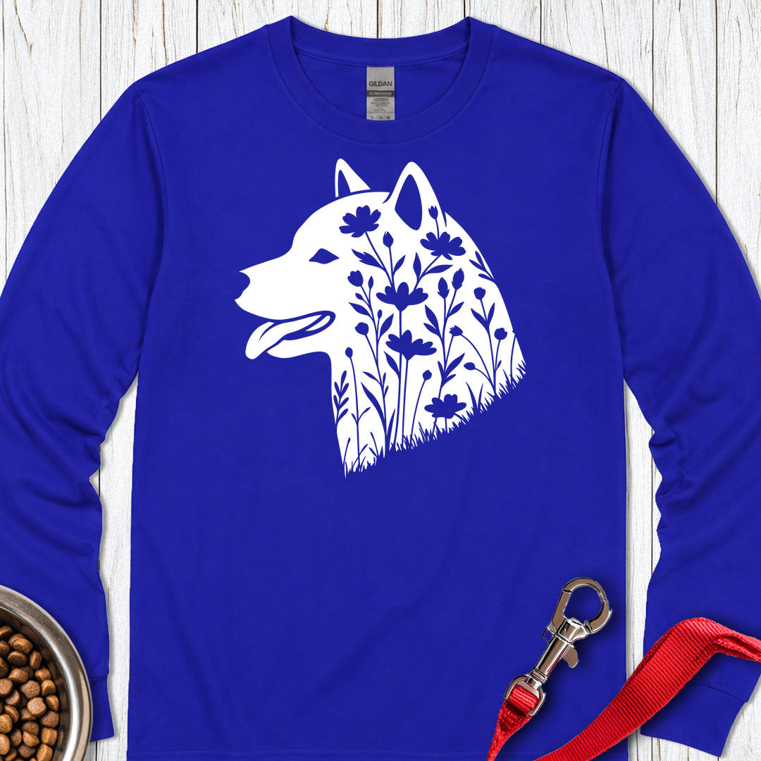 Shiba Inu Flowers Long Sleeve — Royal