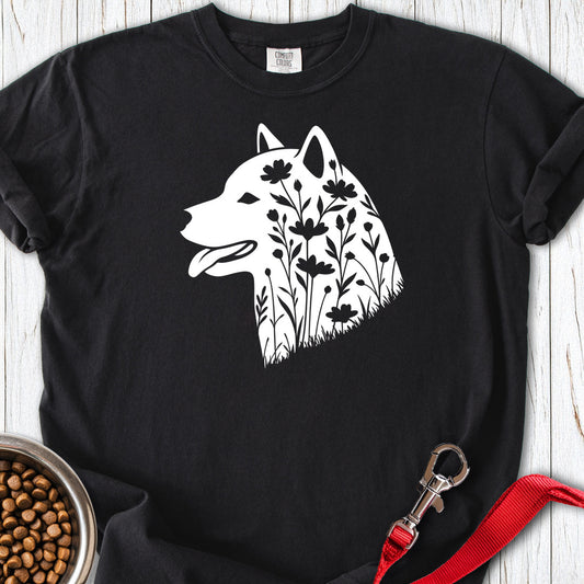 Shiba Inu Flowers Premium Tee — Black