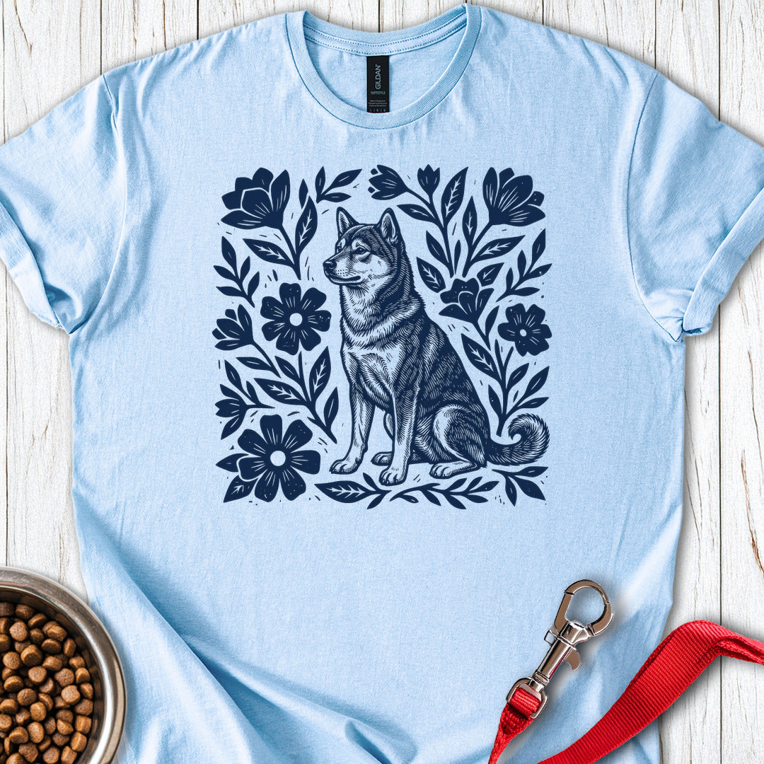 Shiba Inu Linocut Light Blue