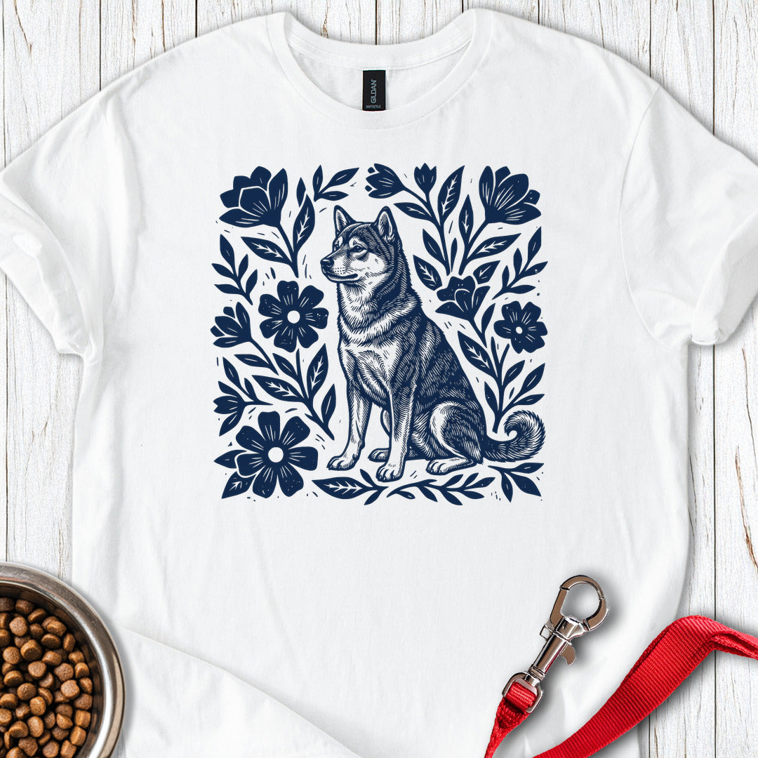 Shiba Inu Linocut White