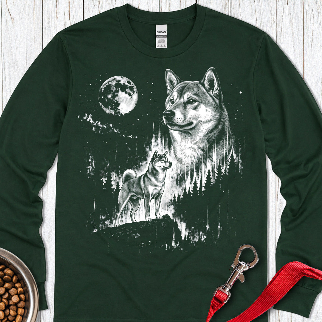Shiba Inu Moonlight Long Sleeve — Forest Green