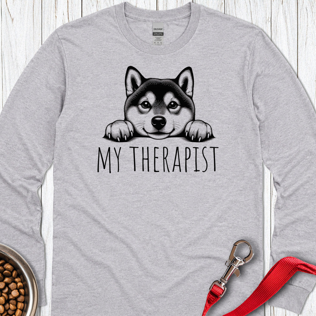 Shiba Inu My Therapist Long Sleeve — Sport Grey