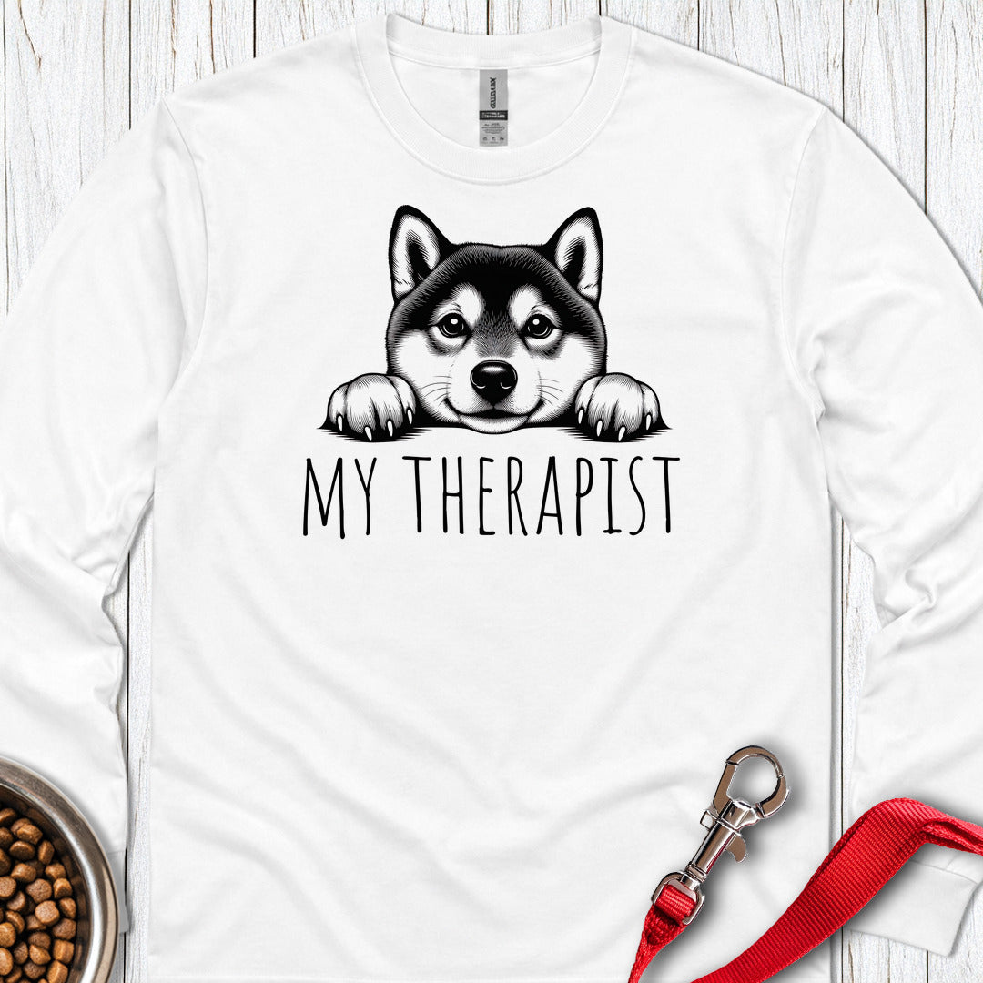 Shiba Inu My Therapist Long Sleeve — White