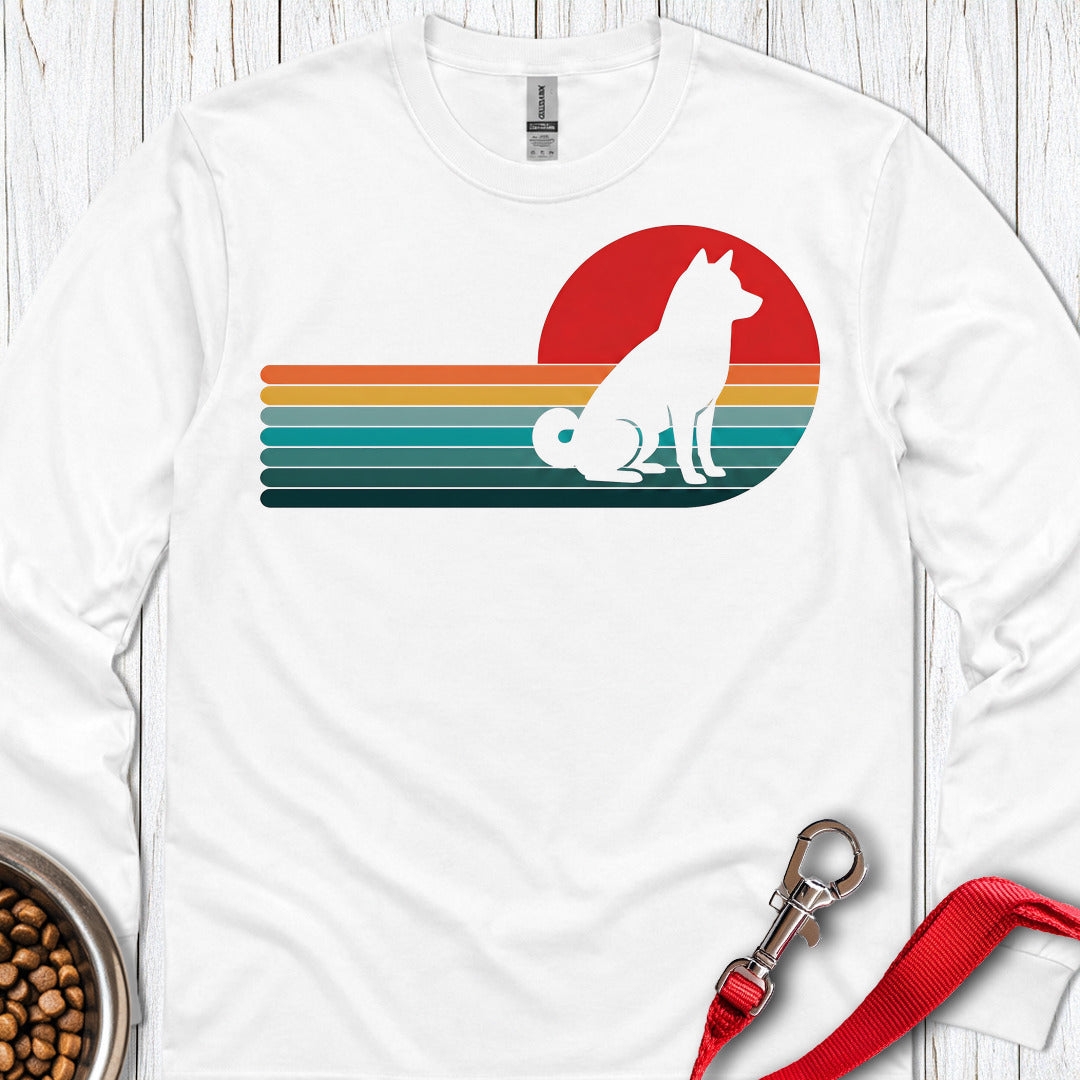 Shiba Inu Retro Sunset Long Sleeve — White