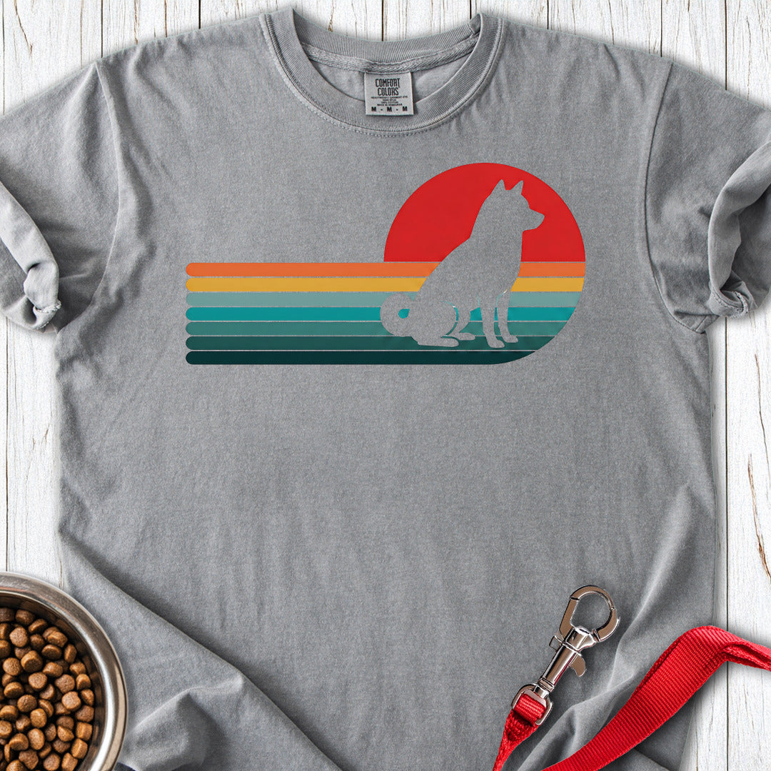 Shiba Inu Retro Sunset Premium Tee — Grey