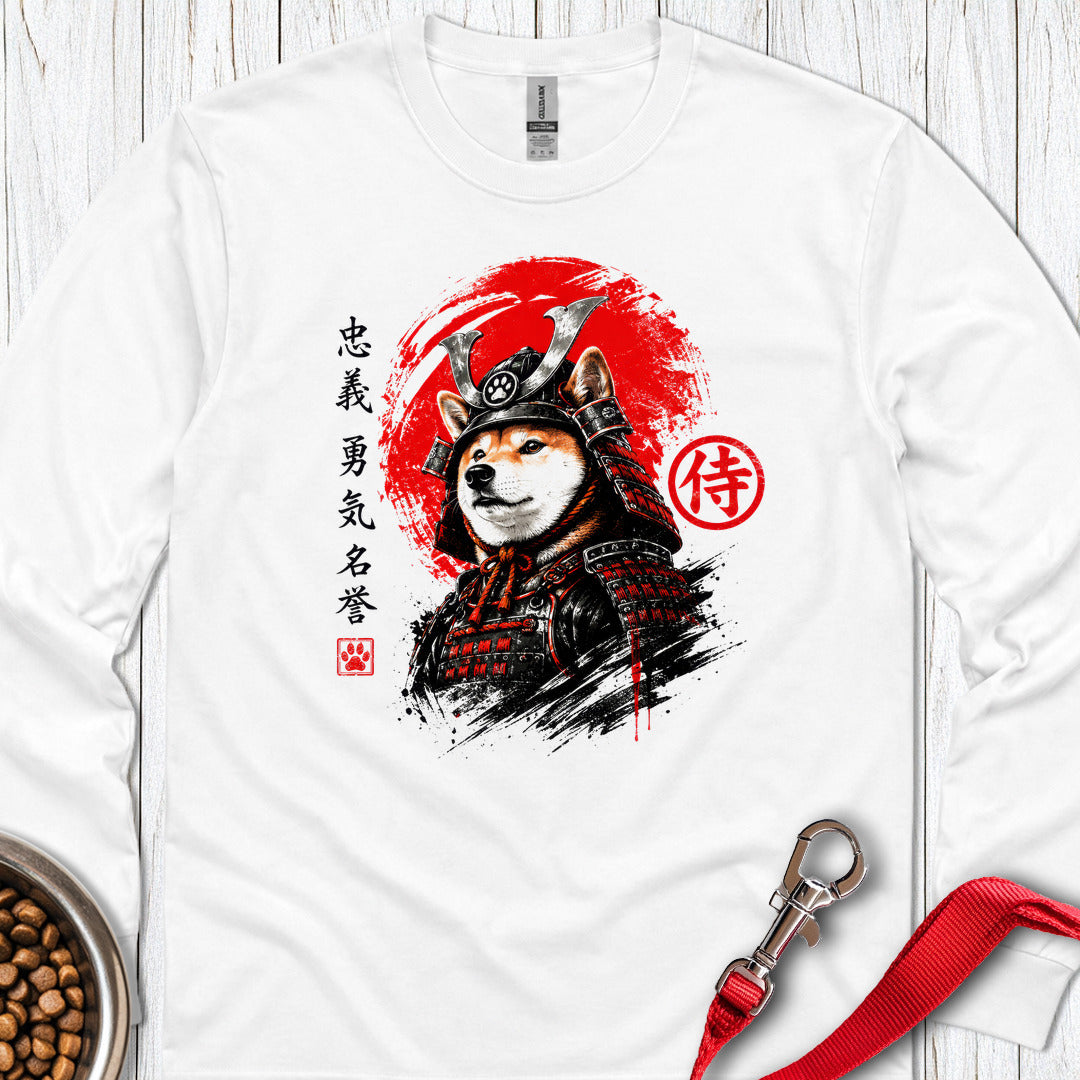 Shiba Inu Samurai Long Sleeve — White