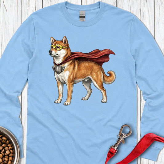 Shiba Inu Superhero Long Sleeve — Carolina Blue