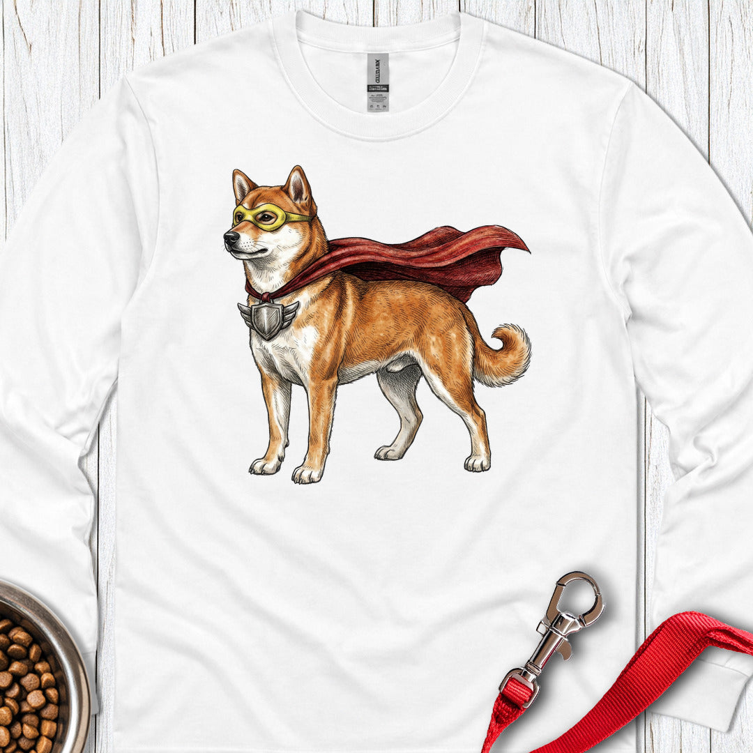 Shiba Inu Superhero Long Sleeve — White