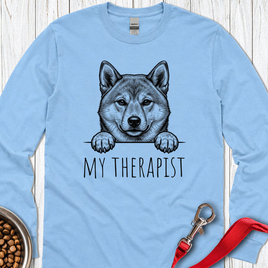 Shiba Inu Therapist Long Sleeve — Carolina Blue