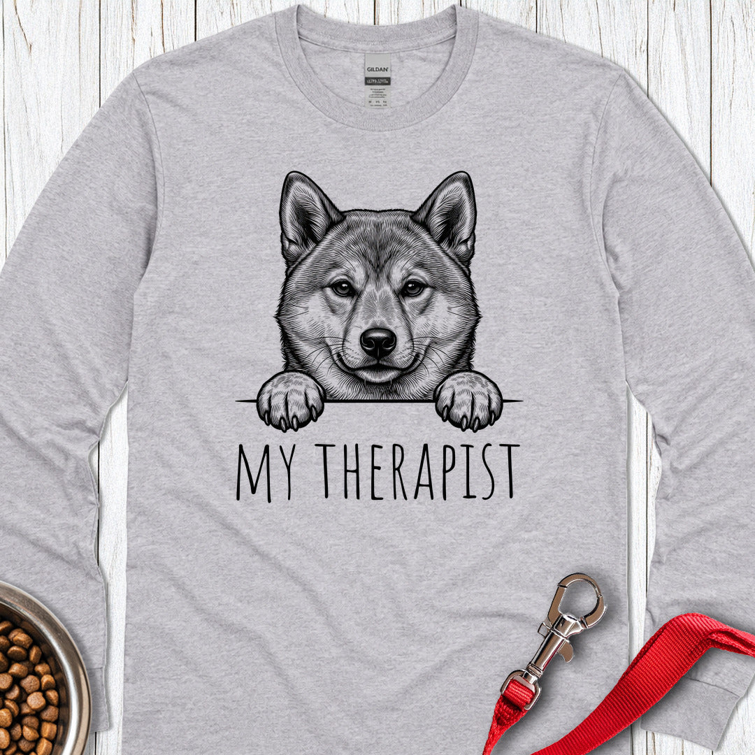Shiba Inu Therapist Long Sleeve — Sport Grey