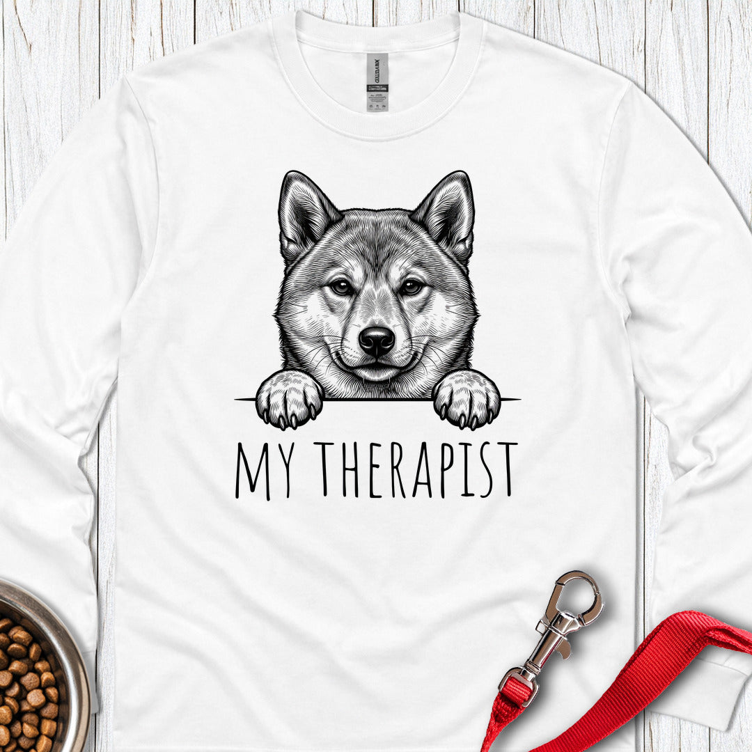 Shiba Inu Therapist Long Sleeve — White
