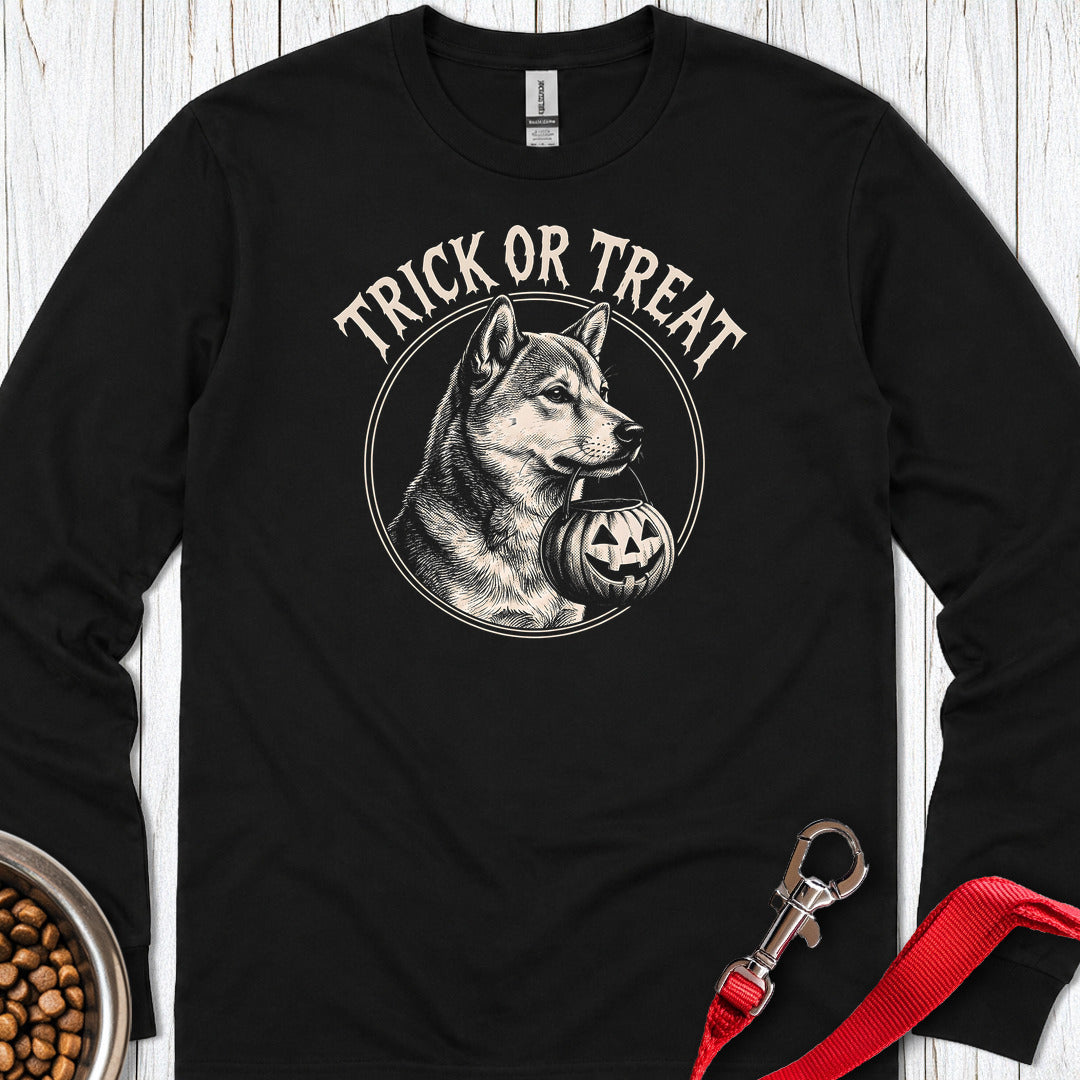 Shiba Inu Trick Or Treat Halloween Long Sleeve — Black