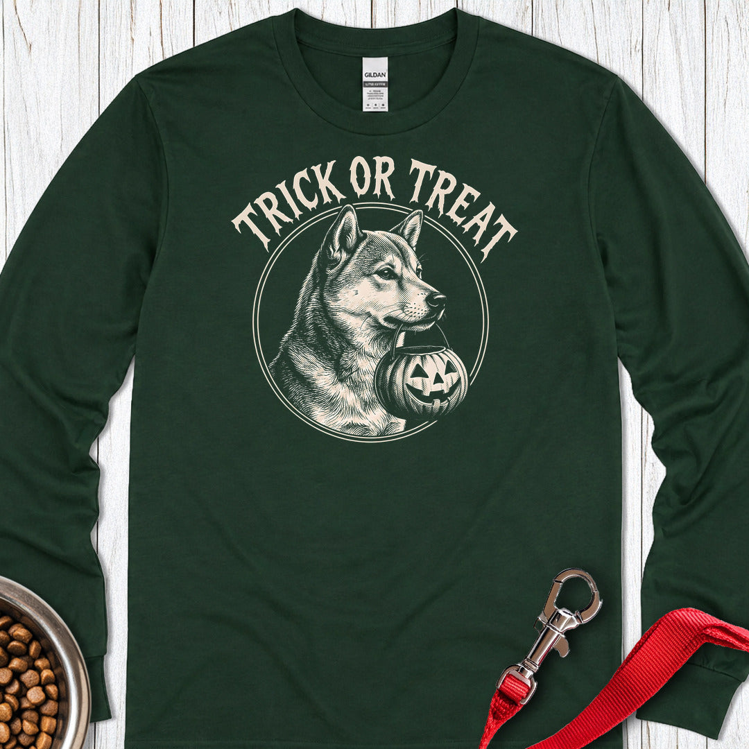 Shiba Inu Trick Or Treat Halloween Long Sleeve — Forest Green