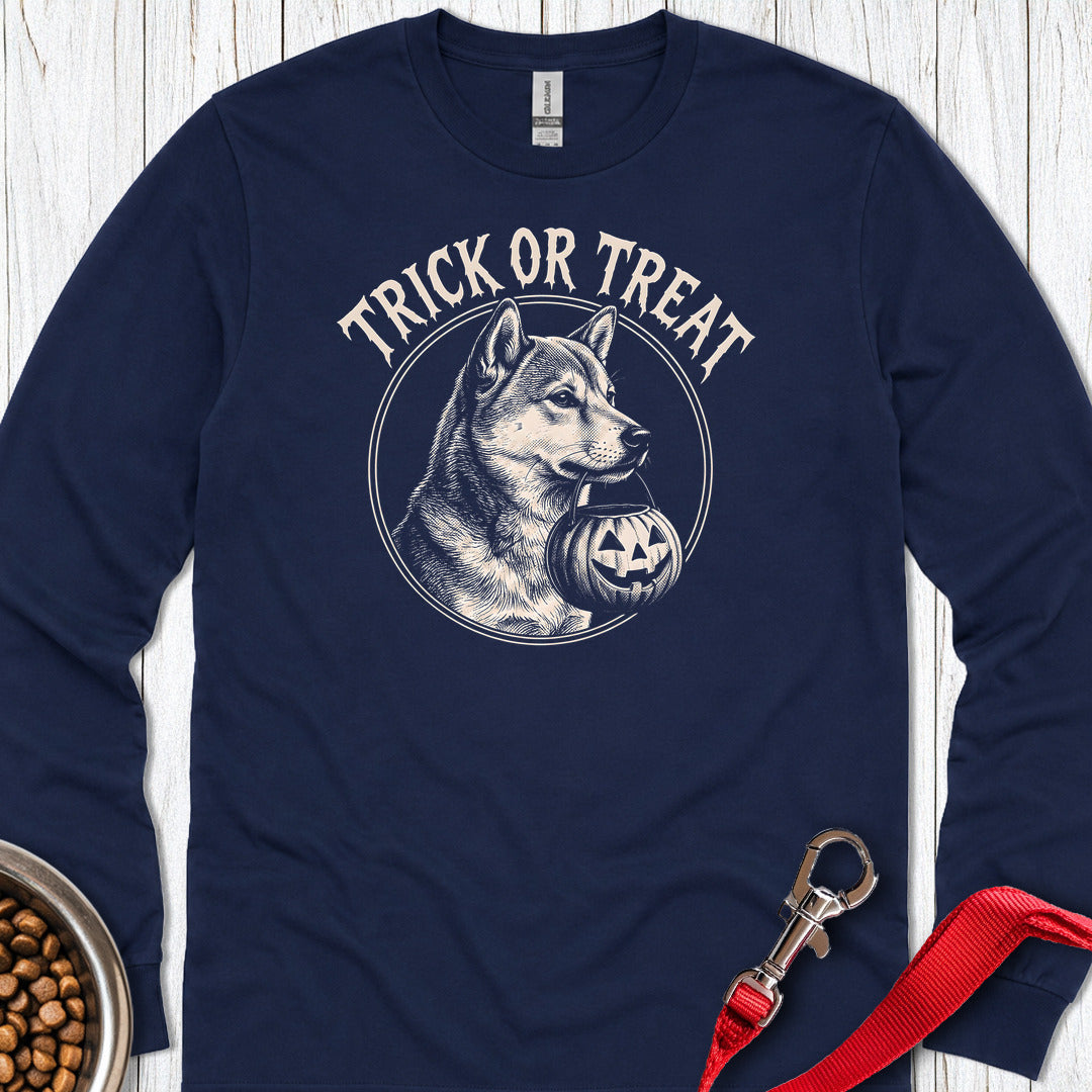 Shiba Inu Trick Or Treat Halloween Long Sleeve — Navy
